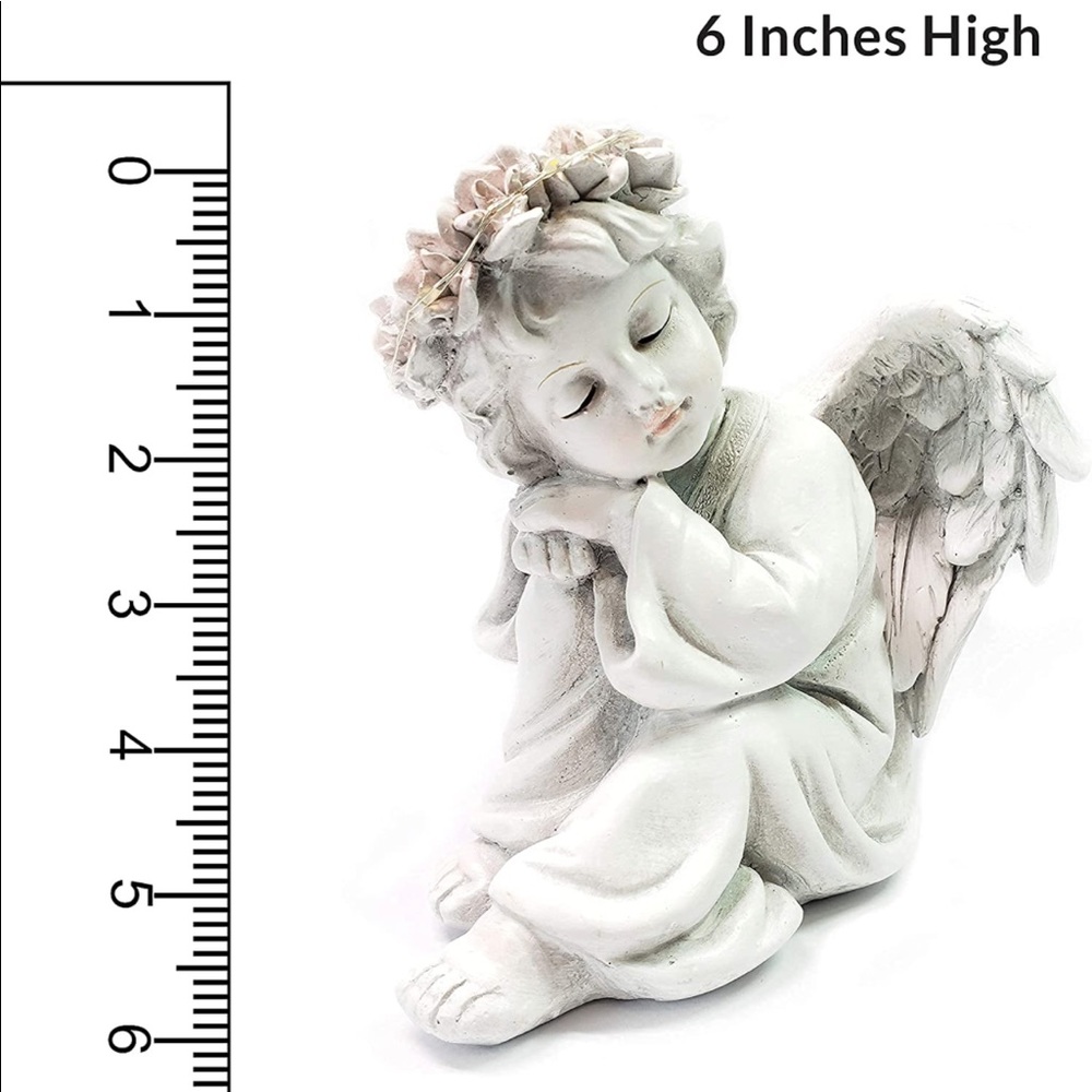 NEW Happy Compost Garden Angel Cherub Statue Figurines Solar Light Halo Set of 2 - Picture 4 of 9